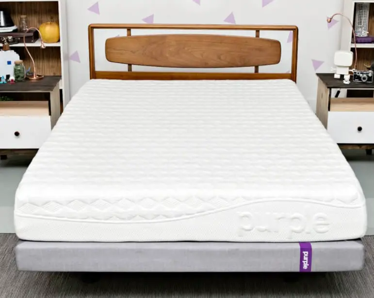 Purple Mattress - uncovered in modern bedroom