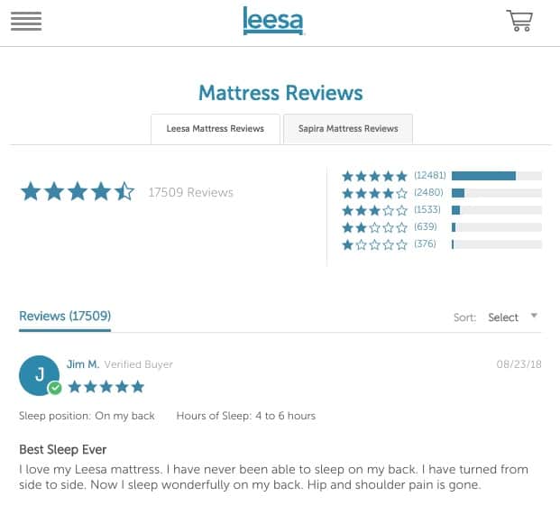 leesa reviews on their site