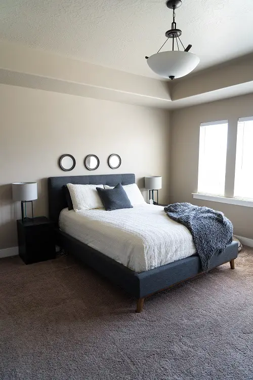 Mid Century Modern Gray Upholstered Bed Frame