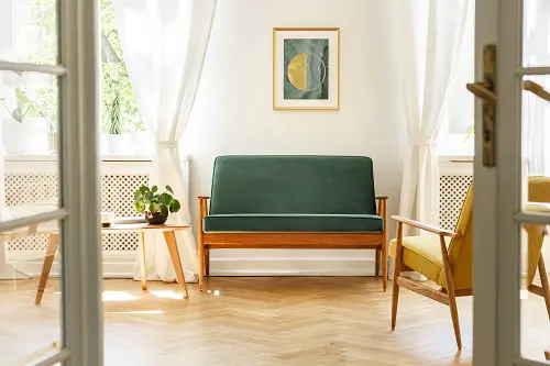 Green Sofa With Wooden Legs