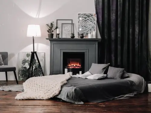 Dark Grey Industrial Bedroom Fireplace