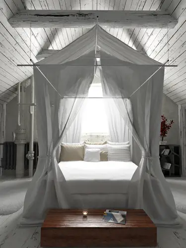 Rustic White Bedroom Canopy Bed