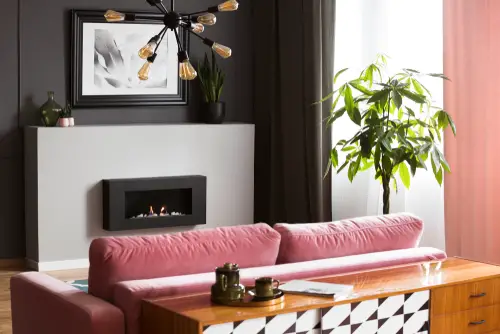 Small Black Industrial Bedroom Fireplace