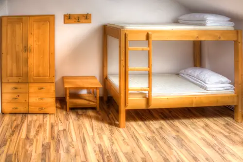 Two-Tier Rustic Bunk Beds with Accessible Stairs