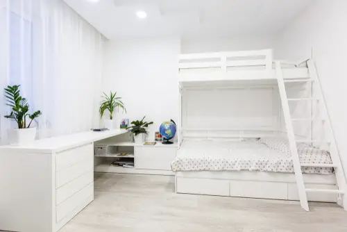 White Scandinavian Bunk Beds with Stairs