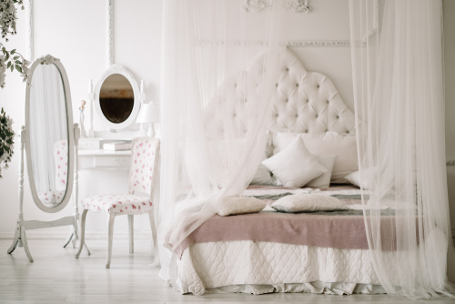White Canopy in French Country Bedroom