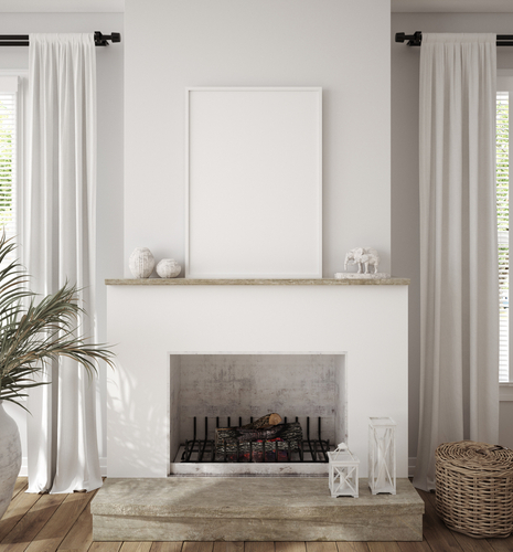 Scandinavian White Bedroom Fireplace 
