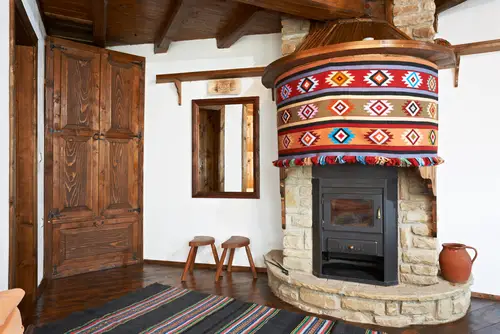 Traditional Wooden Bulgarian Bedroom Fireplace