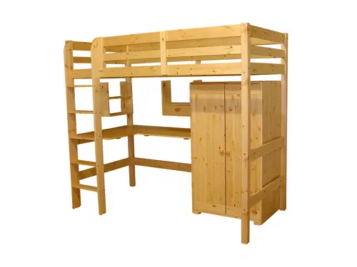A Rustic Wooden Bunk Bed with Closet