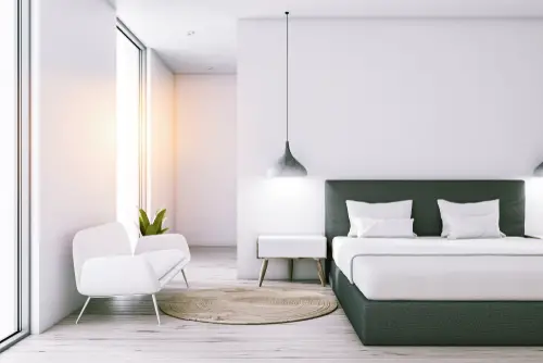 bedroom interior with white walls