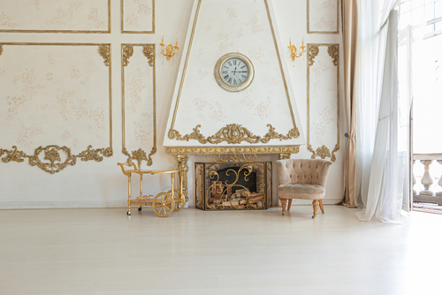 Hollywood Regency Bedroom Baroque Royal Fireplace 