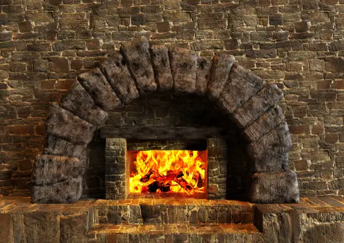 Rustic Bedroom Fireplace Built with Stone