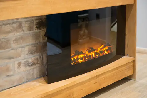 Electric Fireplace on a Brick Wall