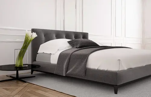 Grey Bed in White Bedroom