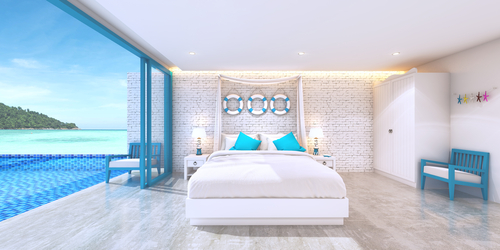 Beach House Bedrooms with White Brick Walls