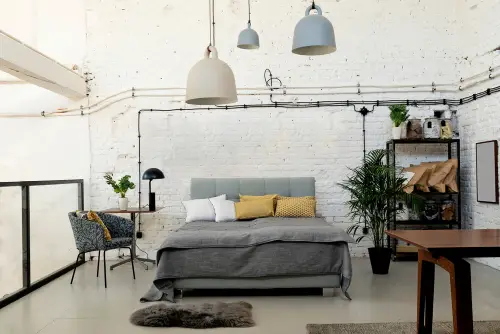 Industrial Bedrooms with White Bricks Wall