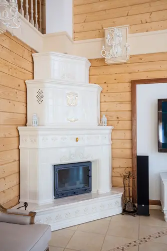 White Mid-Century Bedroom Fireplace