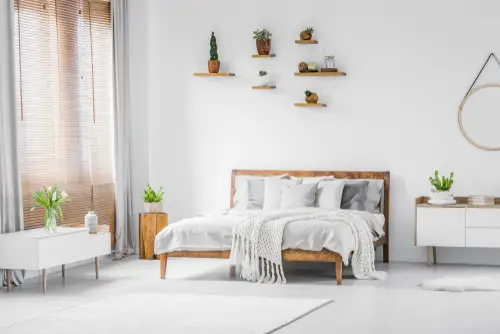 Scandinavian Bedrooms with Wooden Shelves