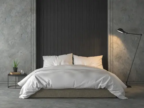 Industrial Gray Bedrooms with Black Wood Plank