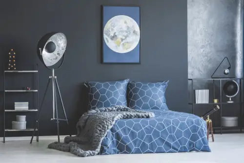 Industrial Gray Bedrooms with Blue Accents