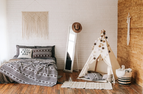 Boho Chic Gray Bedrooms with Decorative Patterns