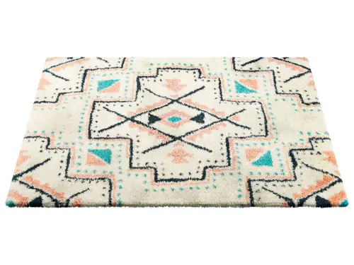 Mid-Century Bedroom Rug with Geometric Colorful Pattern