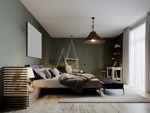 Boho Chic Gray Bedrooms with Grey Walls