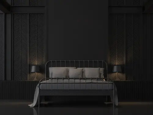 Industrial Gray Bedrooms with Metal Bed