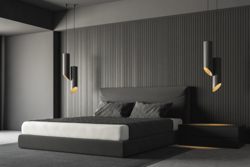 Contemporary Bedrooms In Gray with Minimalistic Interior