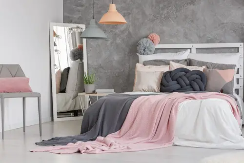 Scandinavian Bedrooms In Gray with Pastel Accents