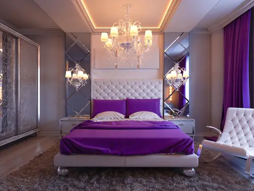 Hollywood Regency Bedrooms with Purple Accents