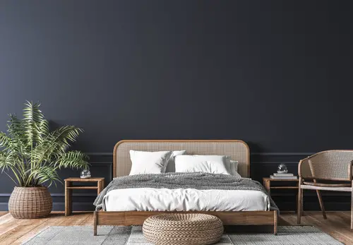 Boho Chic Gray Bedrooms with Rattan Furniture