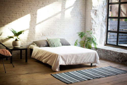 Industrial Bedroom Rug with Striped Patterns