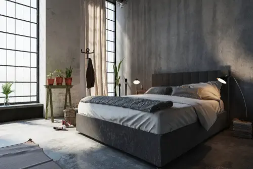 Industrial Gray Bedrooms with Tall Windows