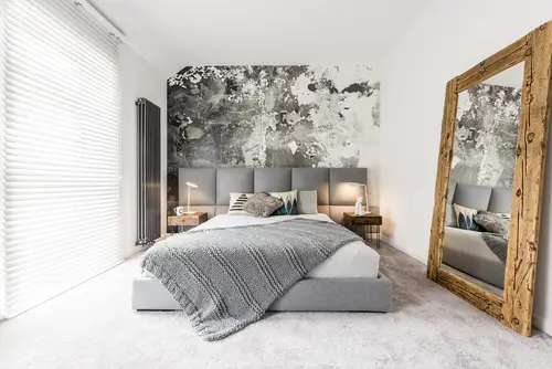 Rustic Gray Bedrooms with Textured Grey Wall