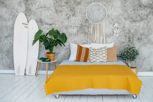 Boho Chic Gray Bedrooms with Yellow Accents