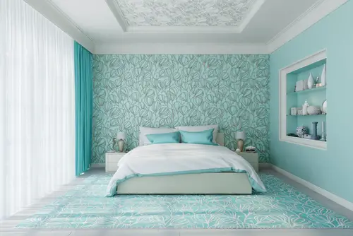 Contemporary Teal and White Bedroom 