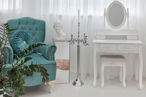 Hollywood Regency Teal Bedrooms with Boudoir Area
