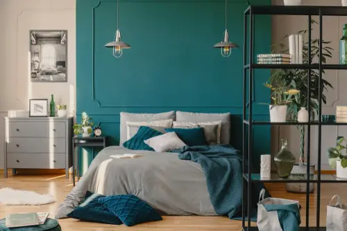 Industrial Teal Bedrooms with Cozy Setting