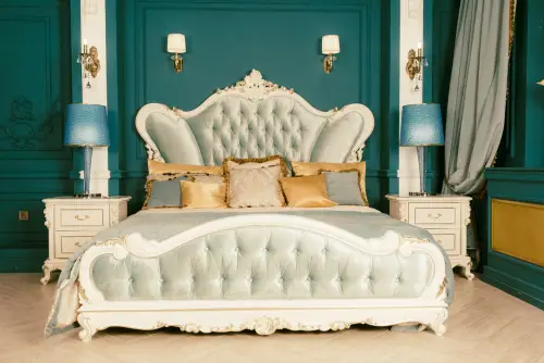 Hollywood Regency Teal Bedrooms with Royal Setting