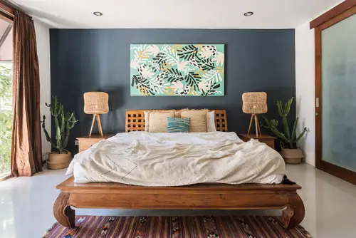 Boho Chic Teal Bedroom with Traditional Setting