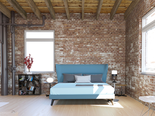 Industrial Teal Bedrooms with Accent Bed