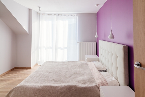 Modern Light Lilac Bedrooms with Accent Wall