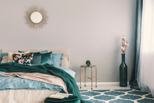 Transitional Teal Bedrooms with Fabrics