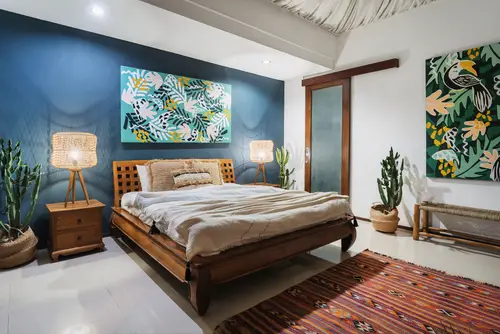Asian Style Traditional Teal Bedroom 