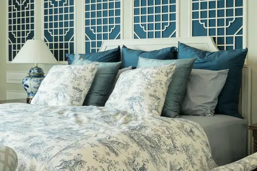 French Country Teal Bedrooms with Beautiful Patterns
