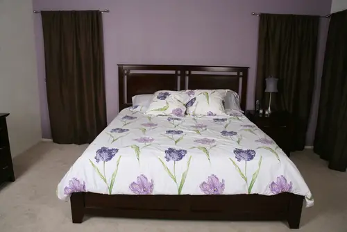 Traditional Light Lilac Bedroom with Floral Bedding