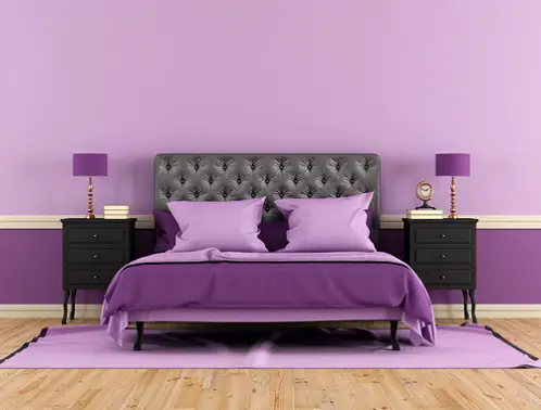 Mid-Century Black & Light Lilac Bedroom
