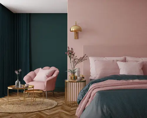 Mid-Century Teal Bedrooms with Gold Elements