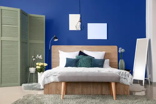Scandinavian Teal Bedrooms with Blue Wall